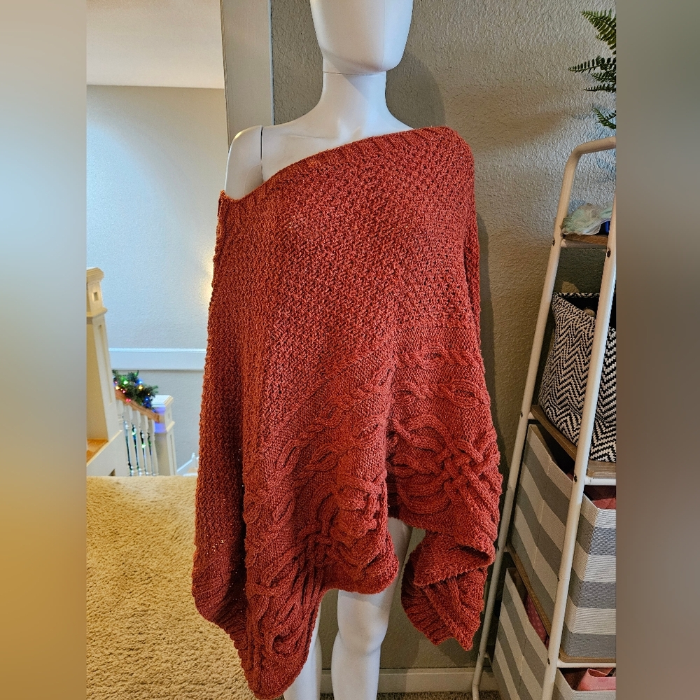 Women's rust colored handmade poncho